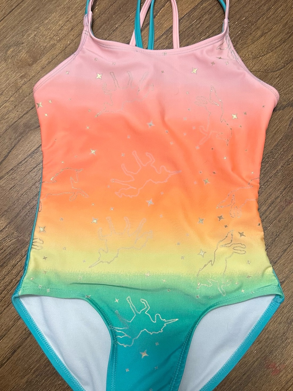 Girls Gradient Unicorn One-Piece Swimsuit - Pink to Teal